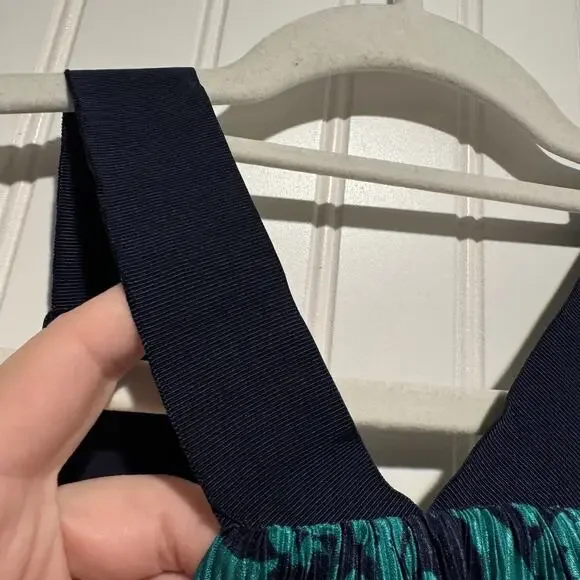 Banana Republic Fern Print Layered Pleated Maxi Dress Navy Blue Green NEW Medium - Picture 9 of 9